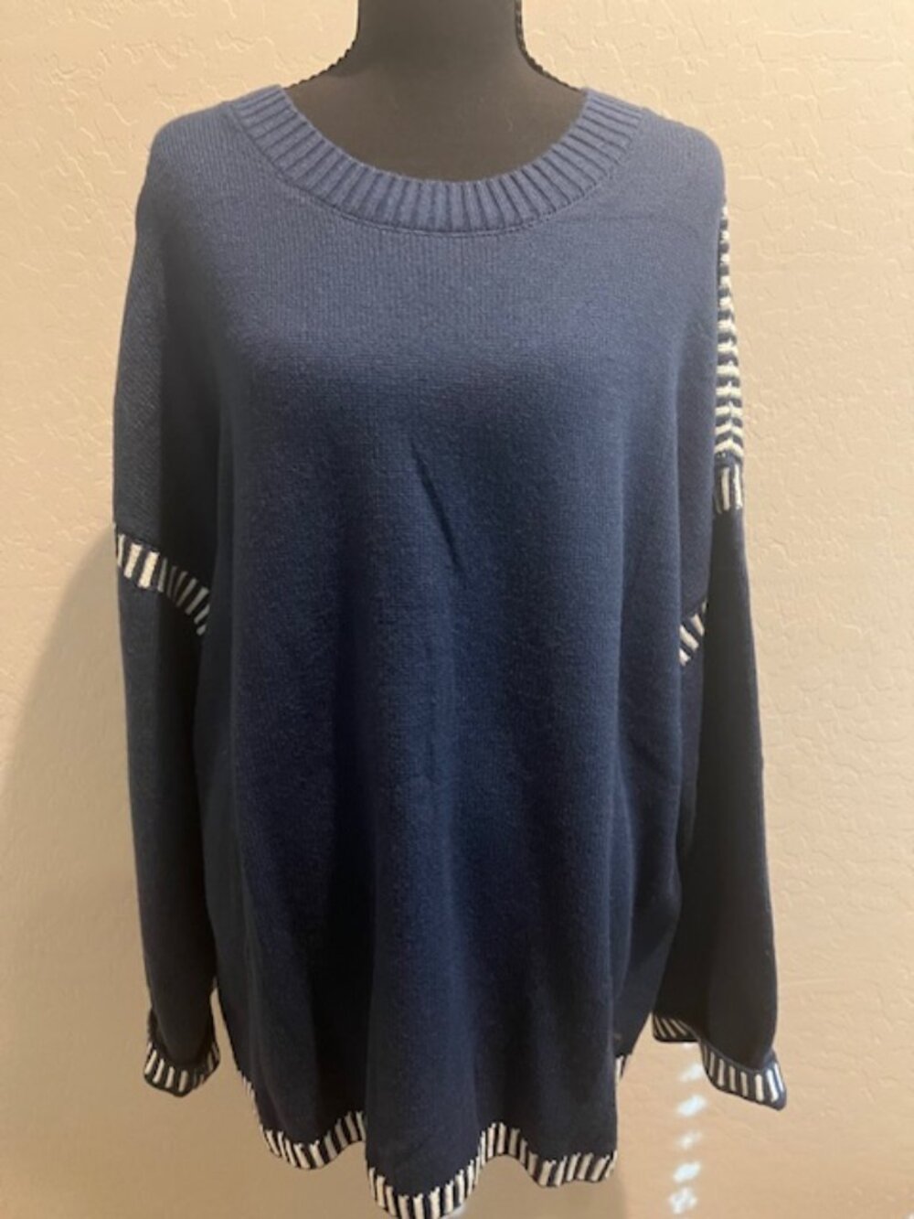 Dokotoo Sweaters Solid Crewneck Loose Fit Long Sleeve Contrast cable knit 2XL